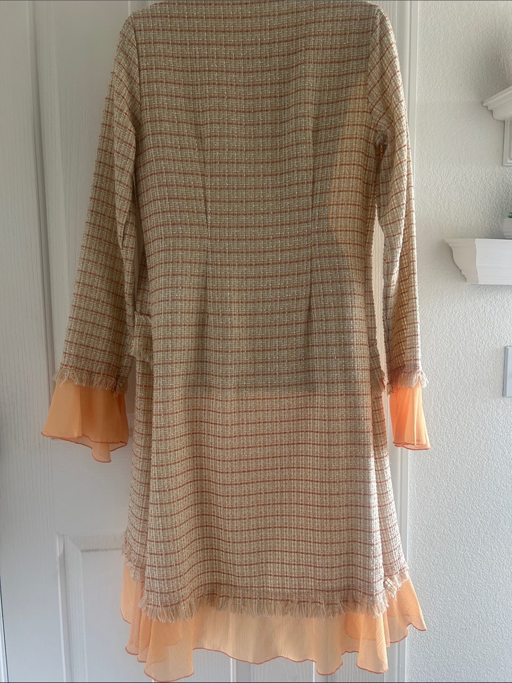 Womens Peach Ruffle Tweed Jacket & Coat - Picture 3 of 4
